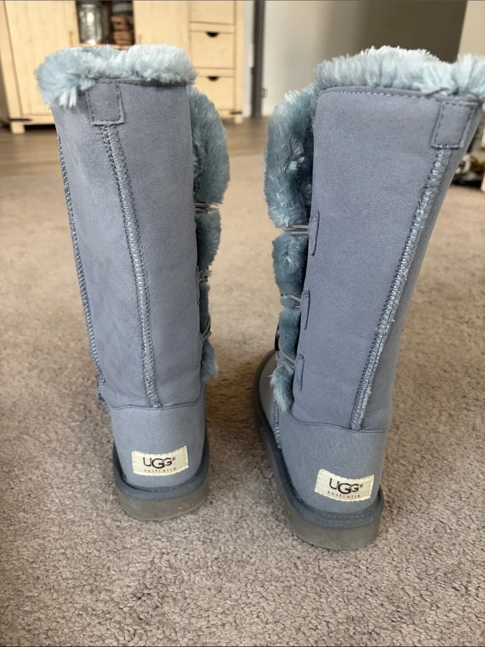 UGG Light Blue Button-Front Faux Suede Winter Boots